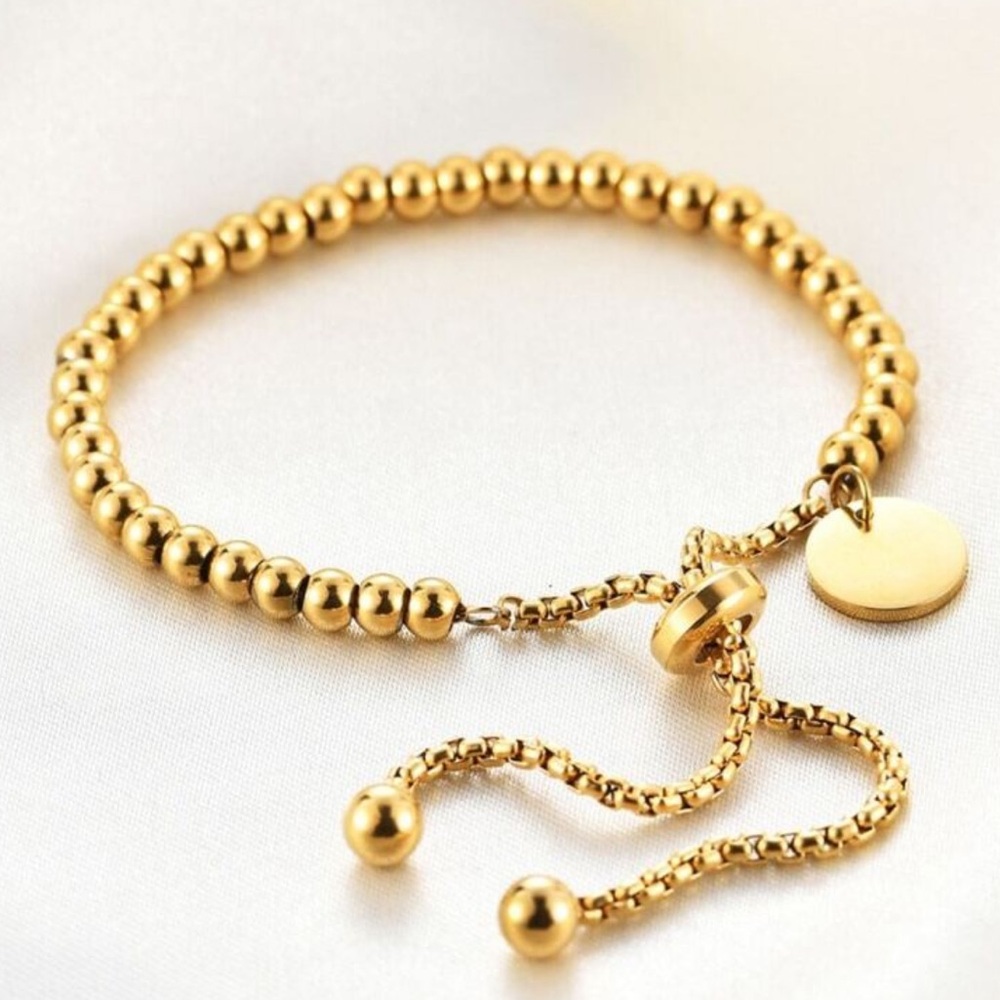Gold plated stainless steel gold beaded adjustable bracelet